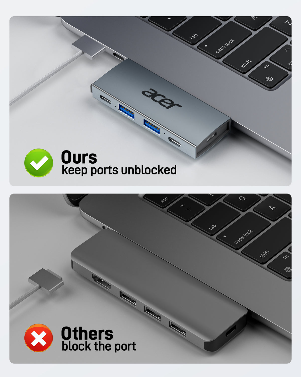 Acer 6 in 2 Detachable USB C Hub | 4K@60Hz HDMI, 100W PD Charging