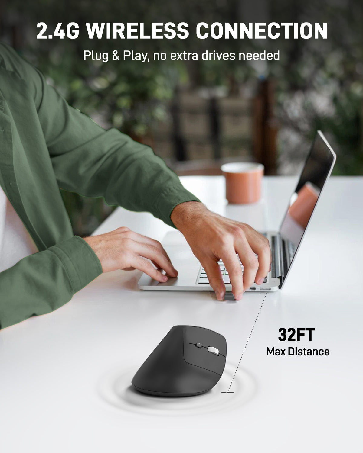 Acer Ergonomic Vertical Wireless Mouse | Rechargeable 2.4GHz Mouse for Small to Medium Hands