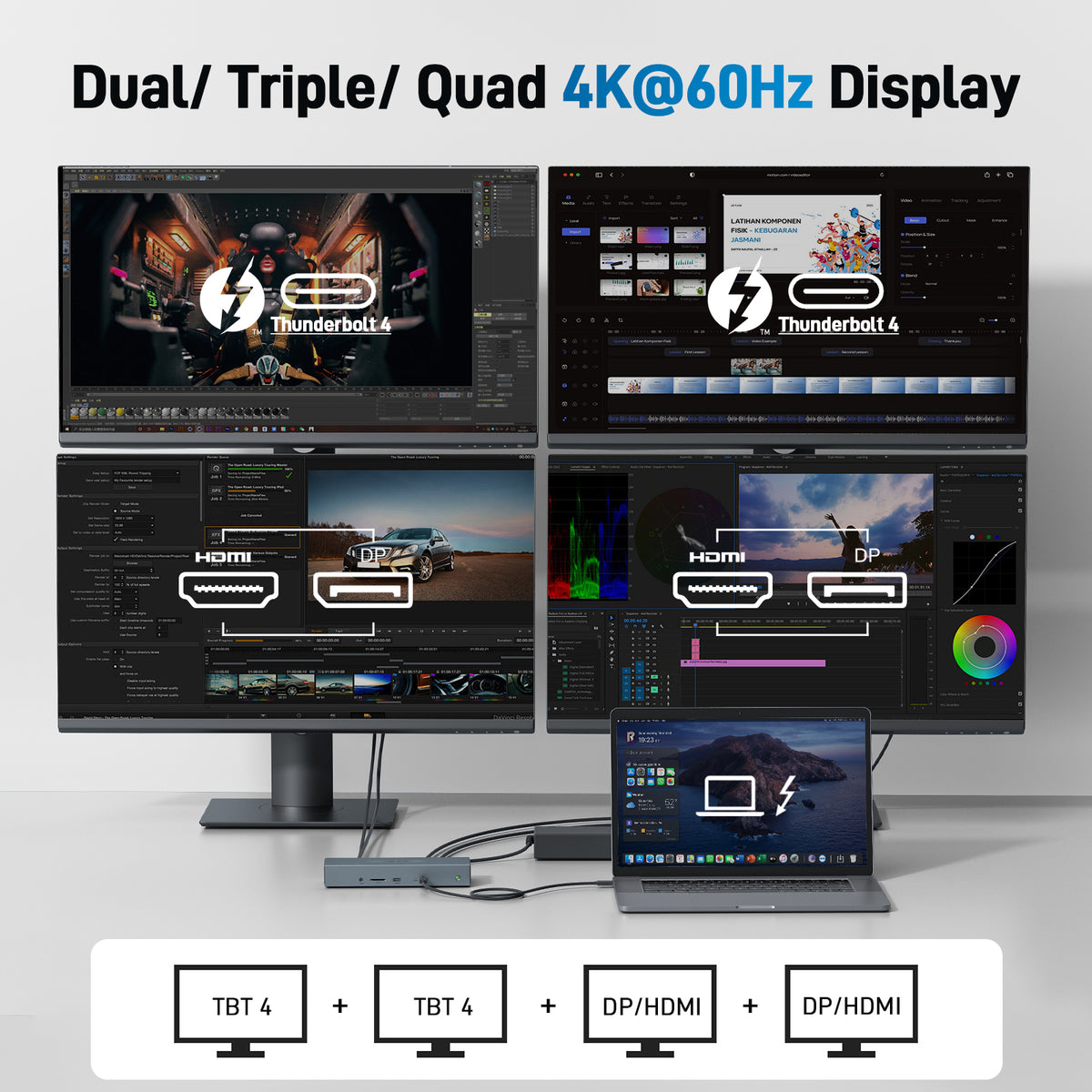 Acer Thunderbolt 4 Dock, 16 in 1 DisplayLink Docking Station 4 Monitor