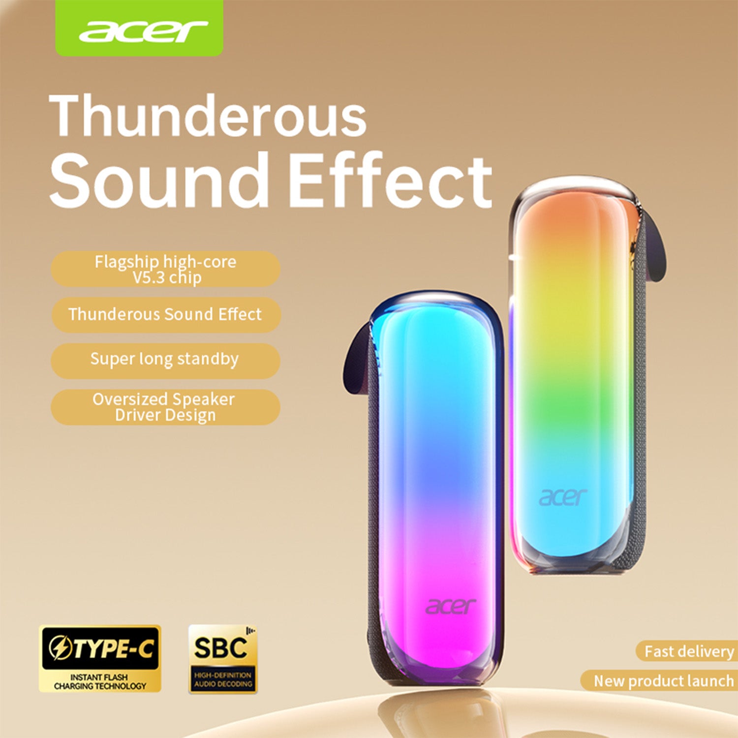 Acer OSK253 Wireless Speakers Dynamic Lighting Dual-Component Architecture Colorful Effects