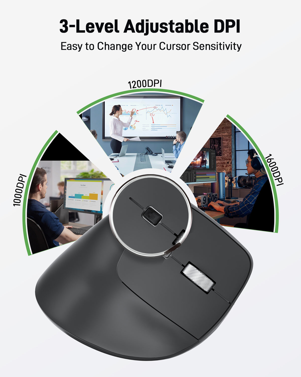 Acer Ergonomic Vertical Wireless Mouse | Rechargeable 2.4GHz Mouse for Small to Medium Hands