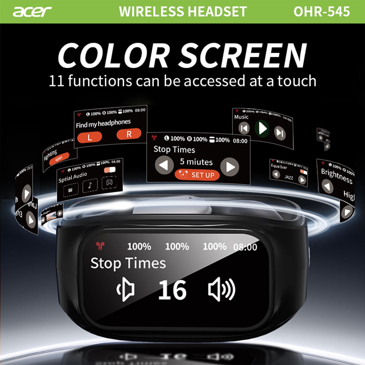 Acer OHR545 Wireless Earbuds 2025 New Clip On Ear Color Screen Perfect Angle Surging Bass Super Standby