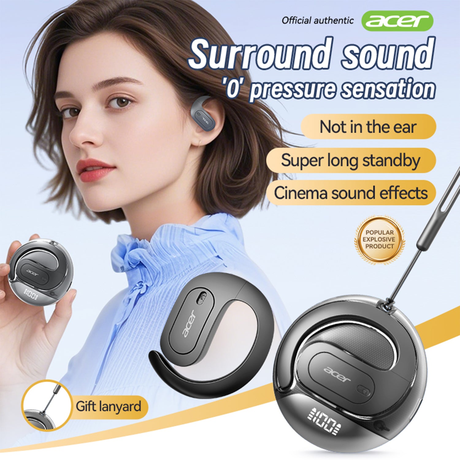 Acer OHR538 Wireless Earbuds Hanging Ear Sports Running High Quality HIFI Audiophile Headphones