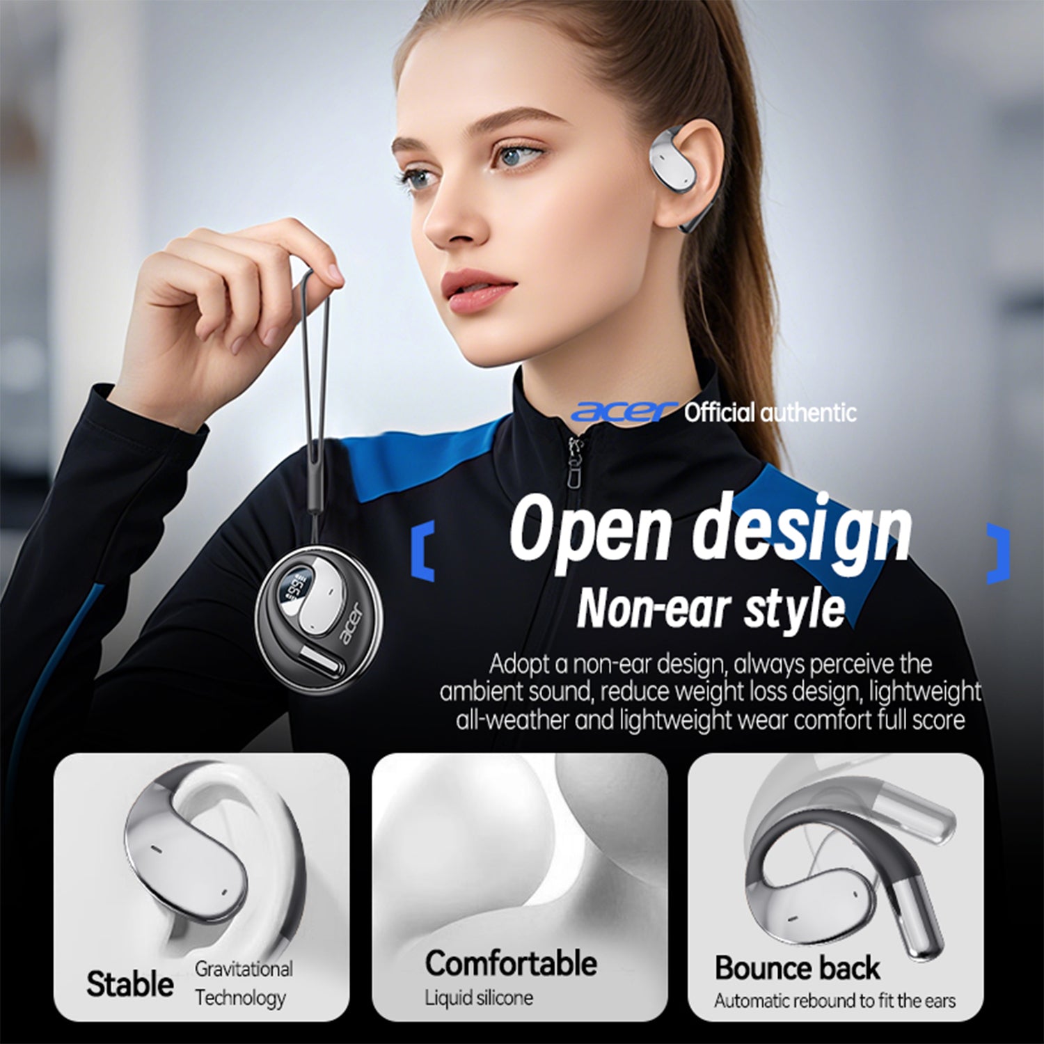 Acer OHR550 Wireless Earbuds 2025 New Clip On Ear Immersive Experience Studio Level Long Standby