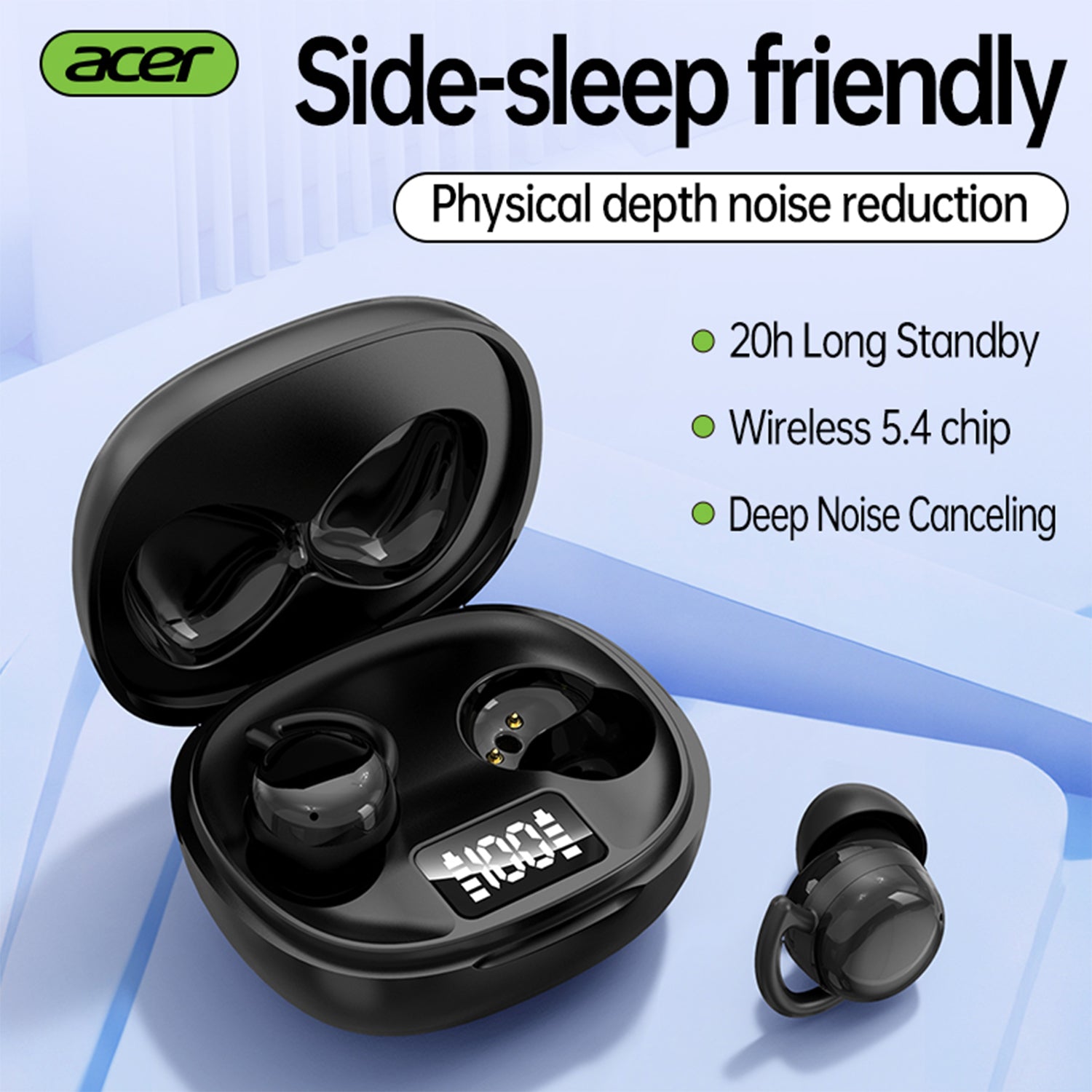 Acer OHR557 Wireless Earbuds 2025 New Mini Invisible Sleep Headset Lightweight Design Robust Dynamic Driver