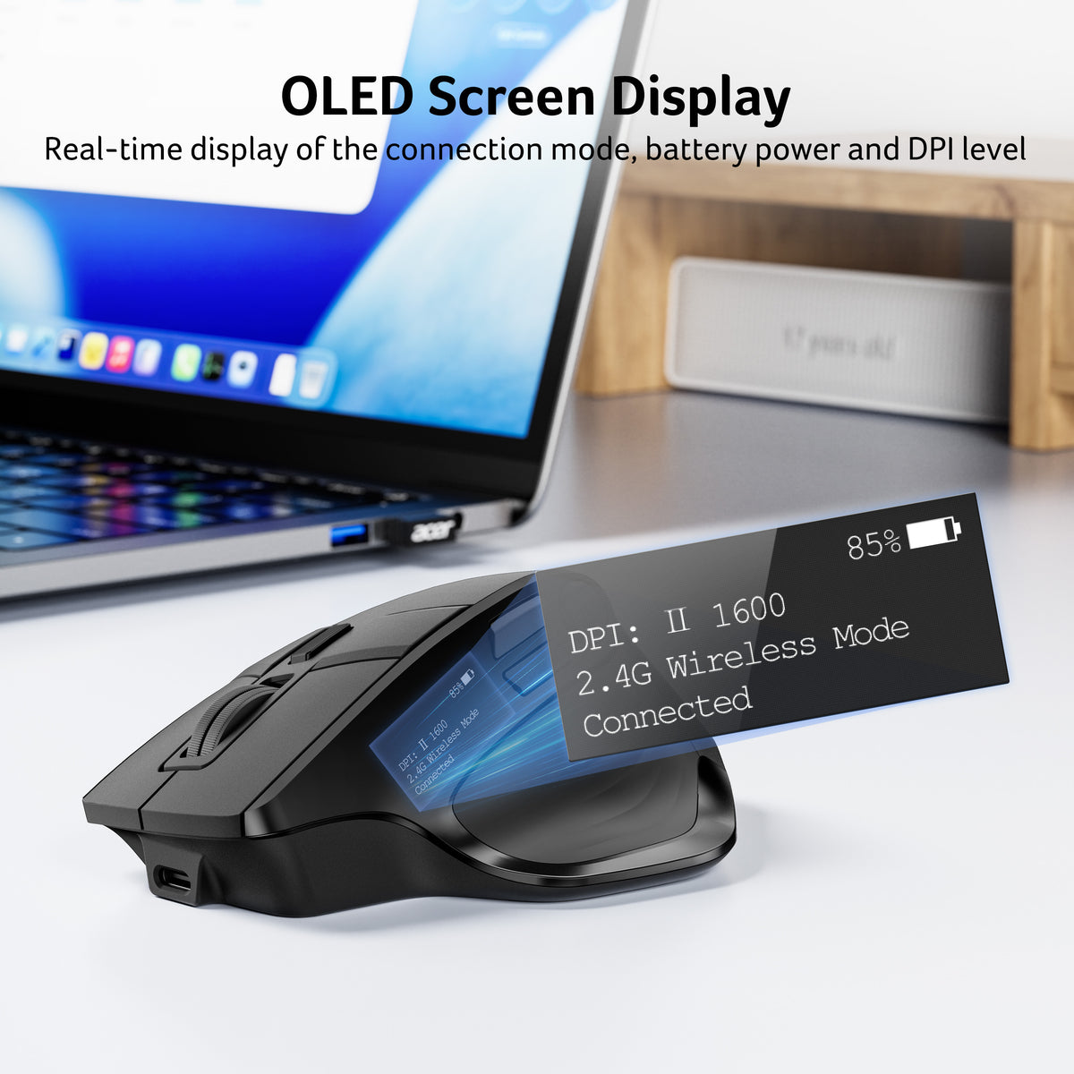 Acer Multi-Device Wireless Mouse | Bluetooth 5.2, OLED Screen & 4000 DPI