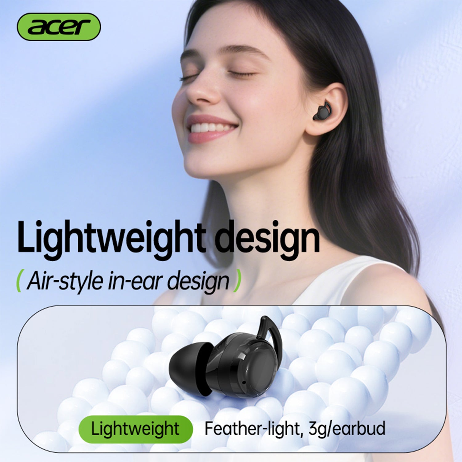 Acer OHR557 Wireless Earbuds 2025 New Mini Invisible Sleep Headset Lightweight Design Robust Dynamic Driver