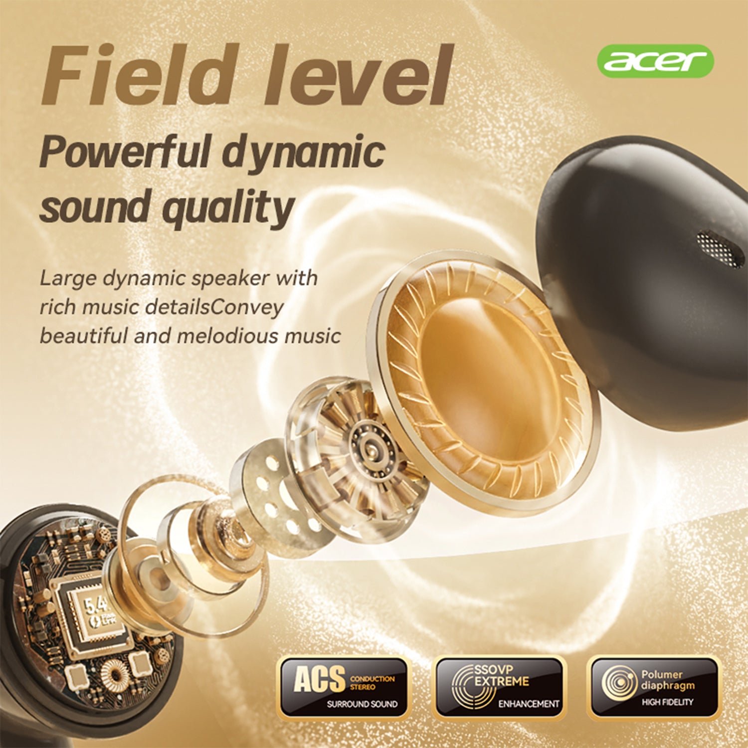 Acer OHR544 Wireless Earbuds Multiple Noise Reduction Surround Sound Good Texture Digital Display