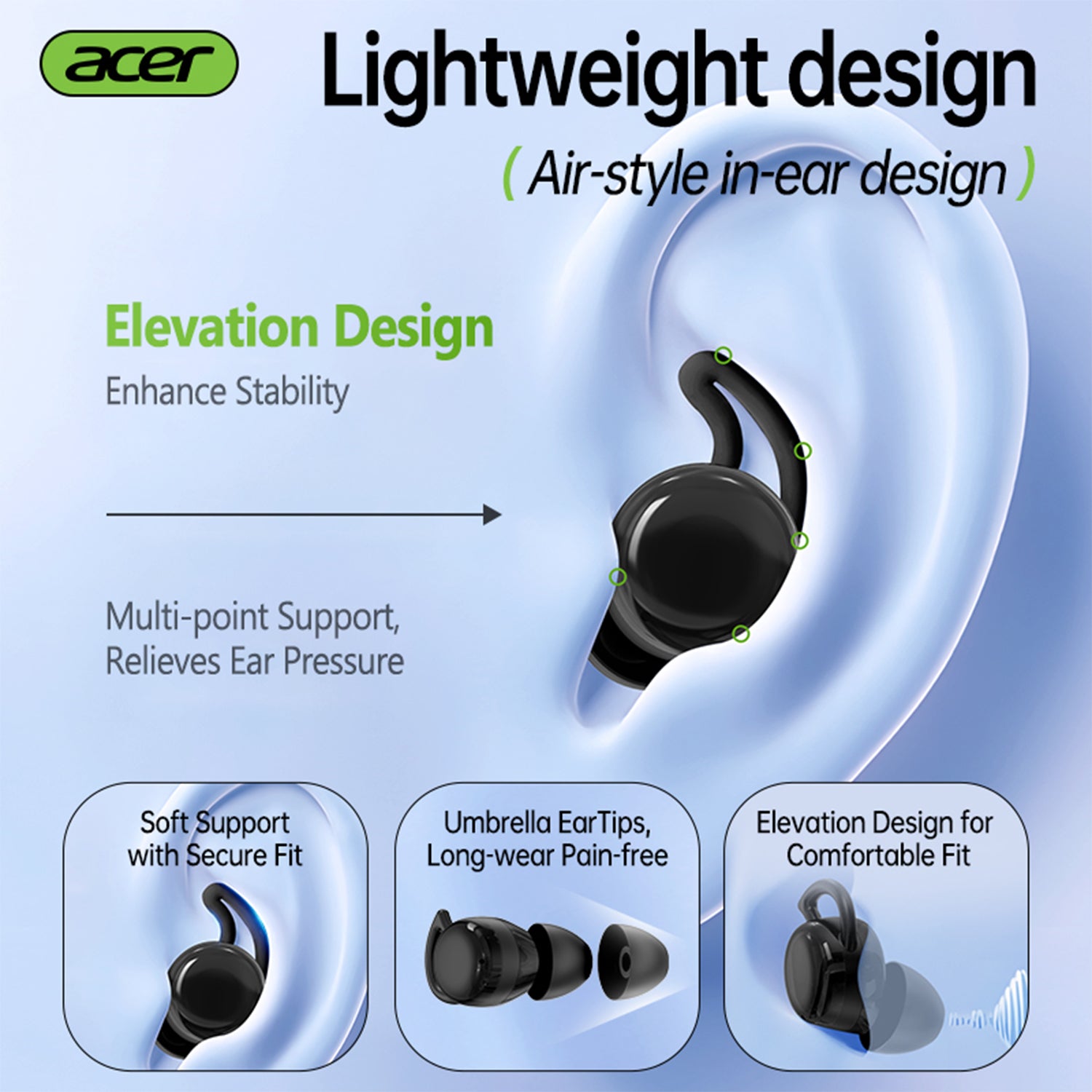 Acer OHR557 Wireless Earbuds 2025 New Mini Invisible Sleep Headset Lightweight Design Robust Dynamic Driver