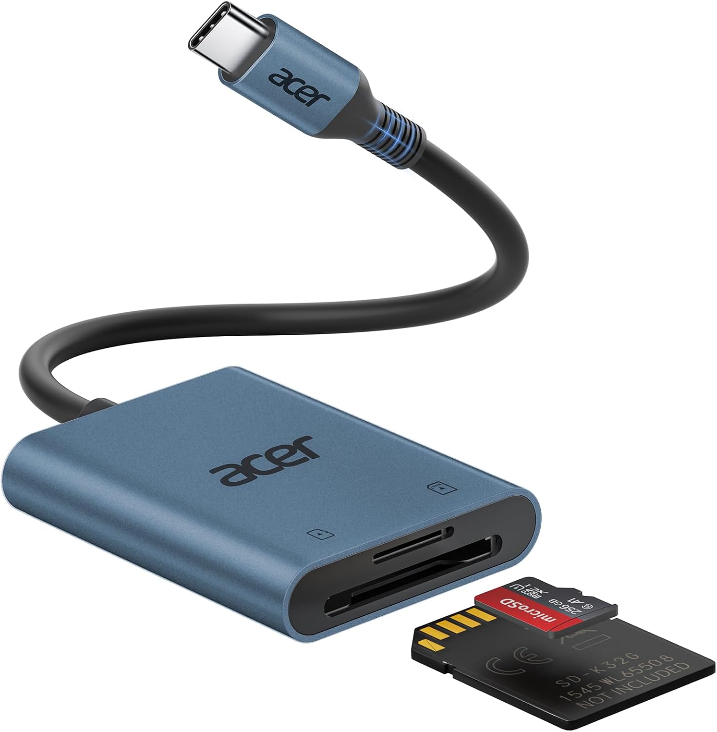 Acer SD Card Reader USB C, Dual Slots Type C to Memory Card Reader, Aluminum Micro SD Card Camera Adapter for MicroSD, SDHC, SDXC, Compatible with iPhone17/16/15, MacBook Neo/Pro/Air, iPad, Laptop