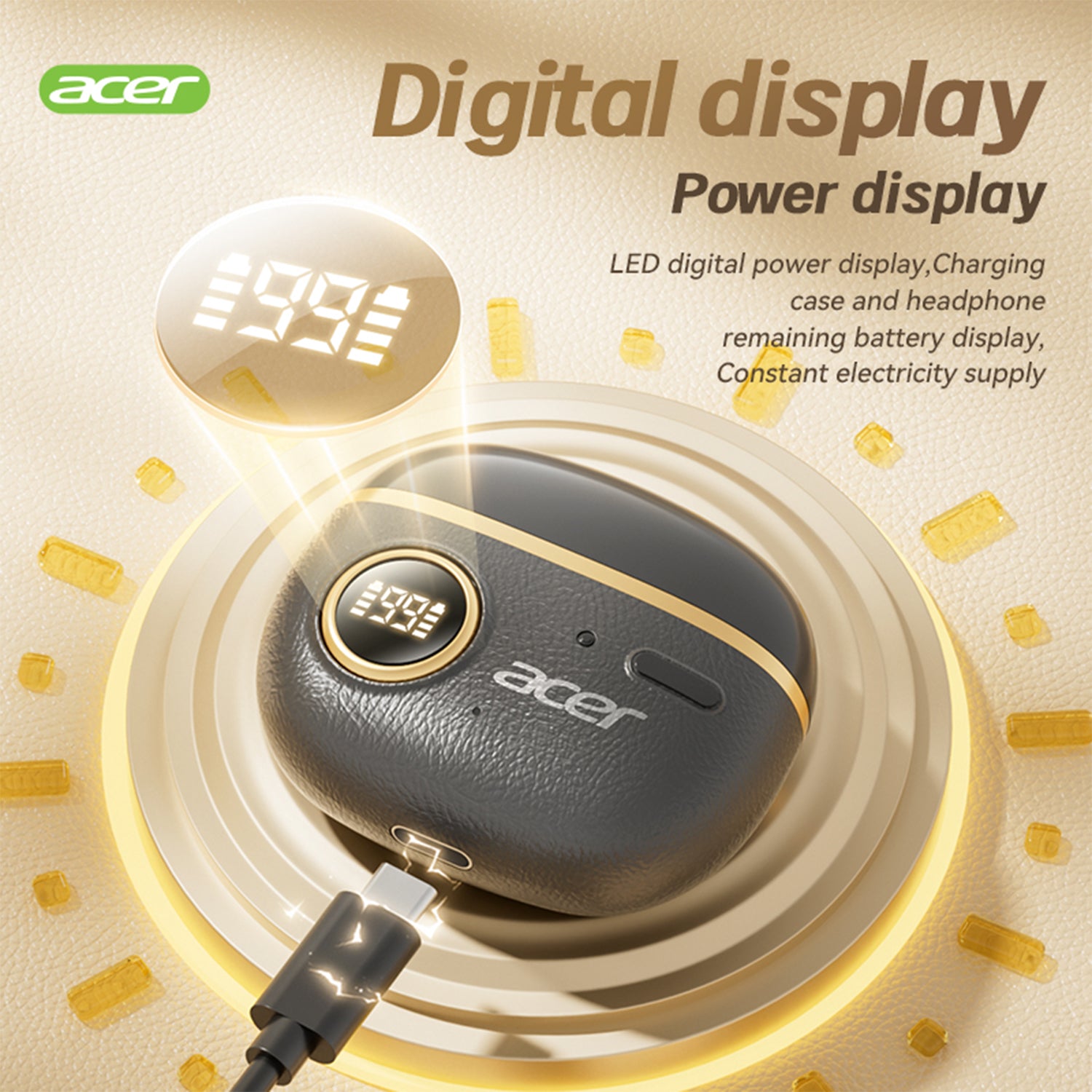 Acer OHR544 Wireless Earbuds Multiple Noise Reduction Surround Sound Good Texture Digital Display