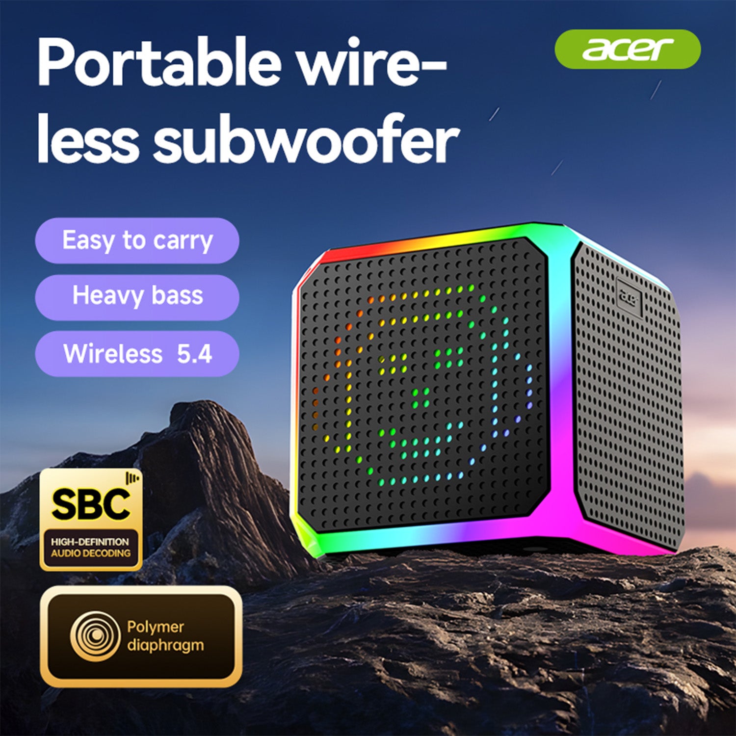 Acer OSK254 Wireless Speakers Colorful Cube Speaker Portable Lanyard TWS Interconnected Stereo