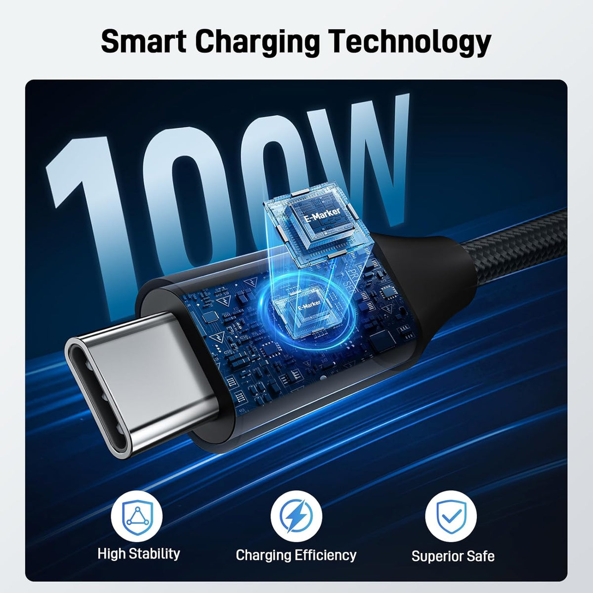 Acer 100W USB-C Cable | Fast PD Charging Nylon Braided Cord