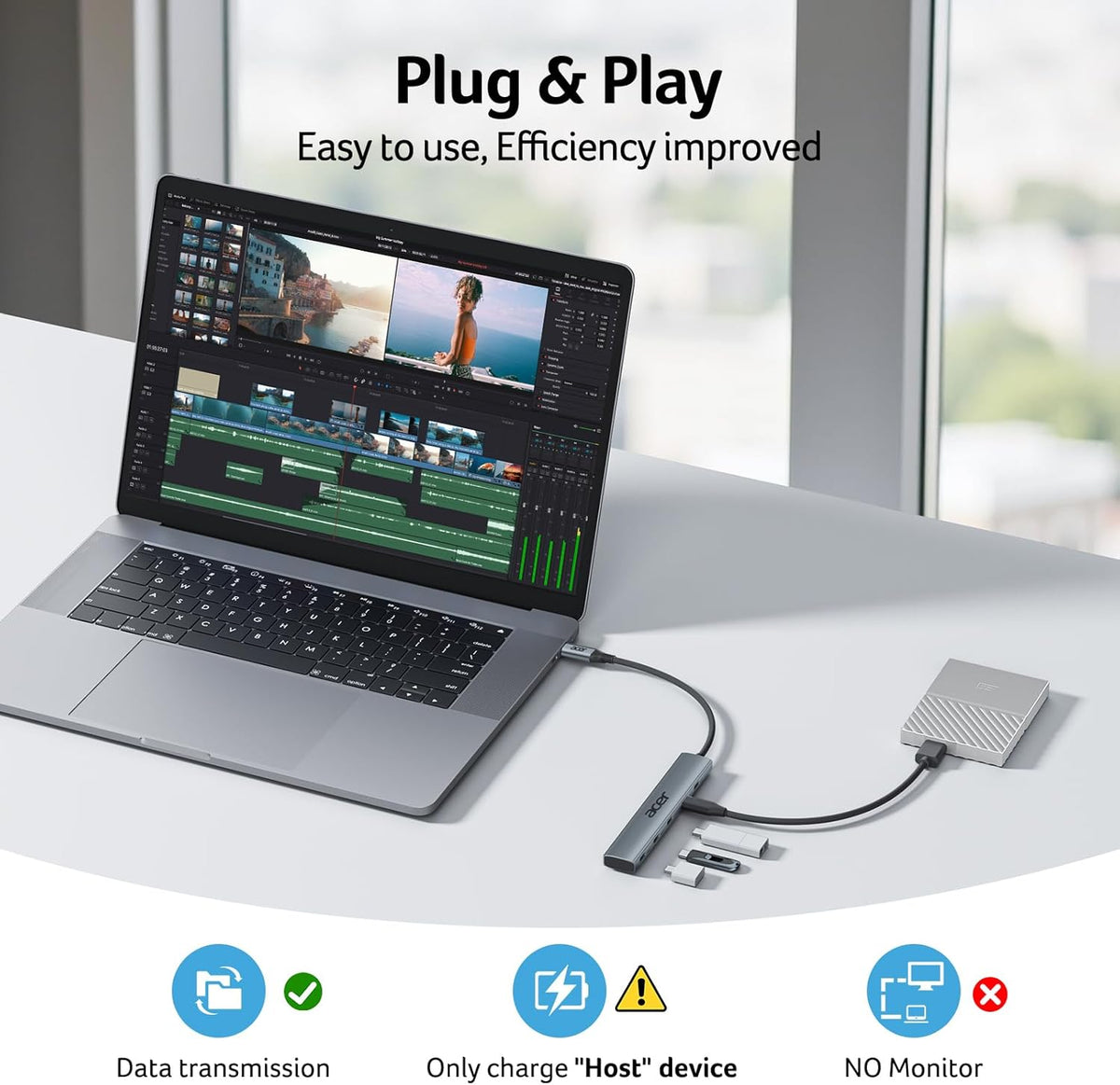 Acer 10Gbps USB-C Hub | 4 USB-C 3.2 Ports, 100W PD Charging