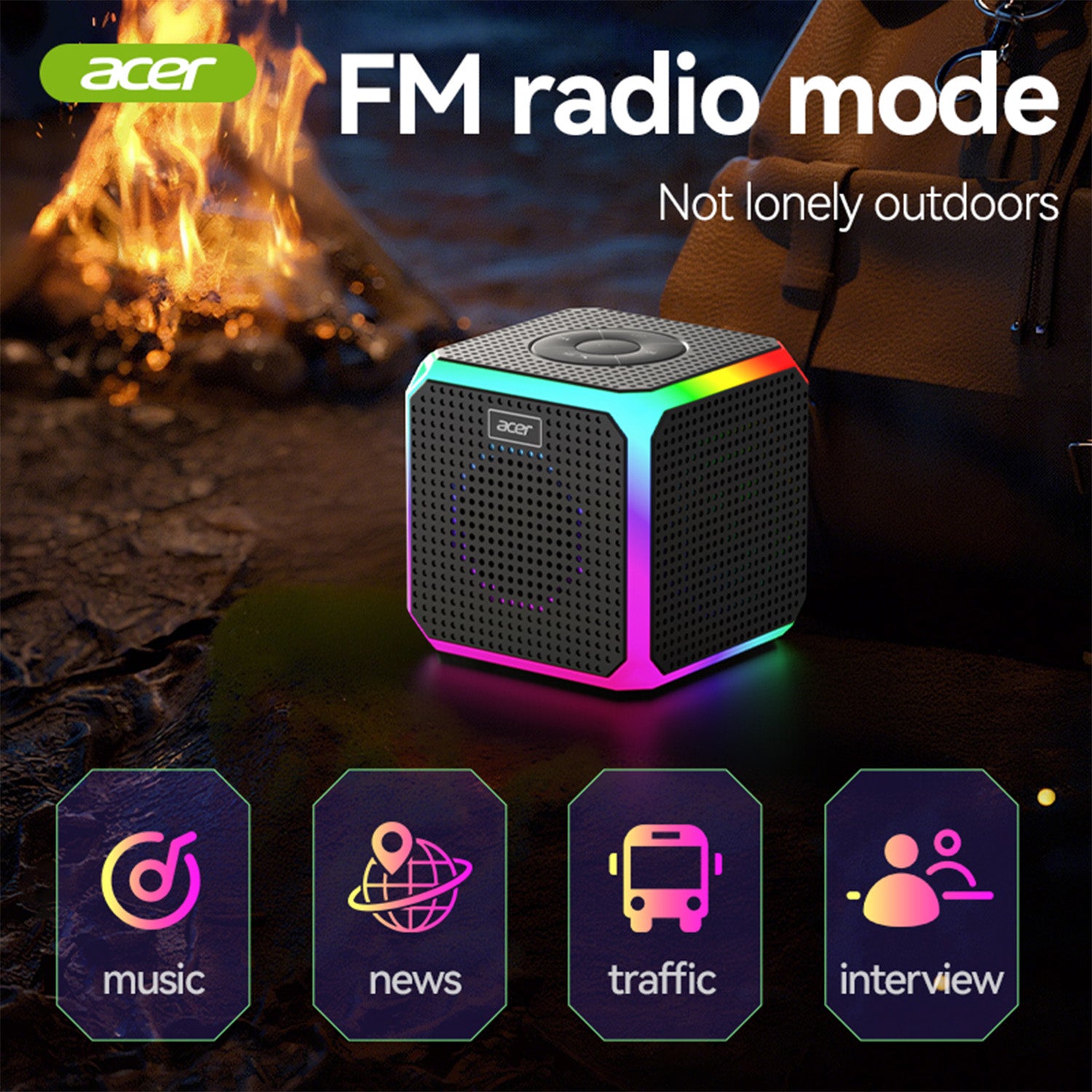 Acer OSK254 Wireless Speakers Colorful Cube Speaker Portable Lanyard TWS Interconnected Stereo