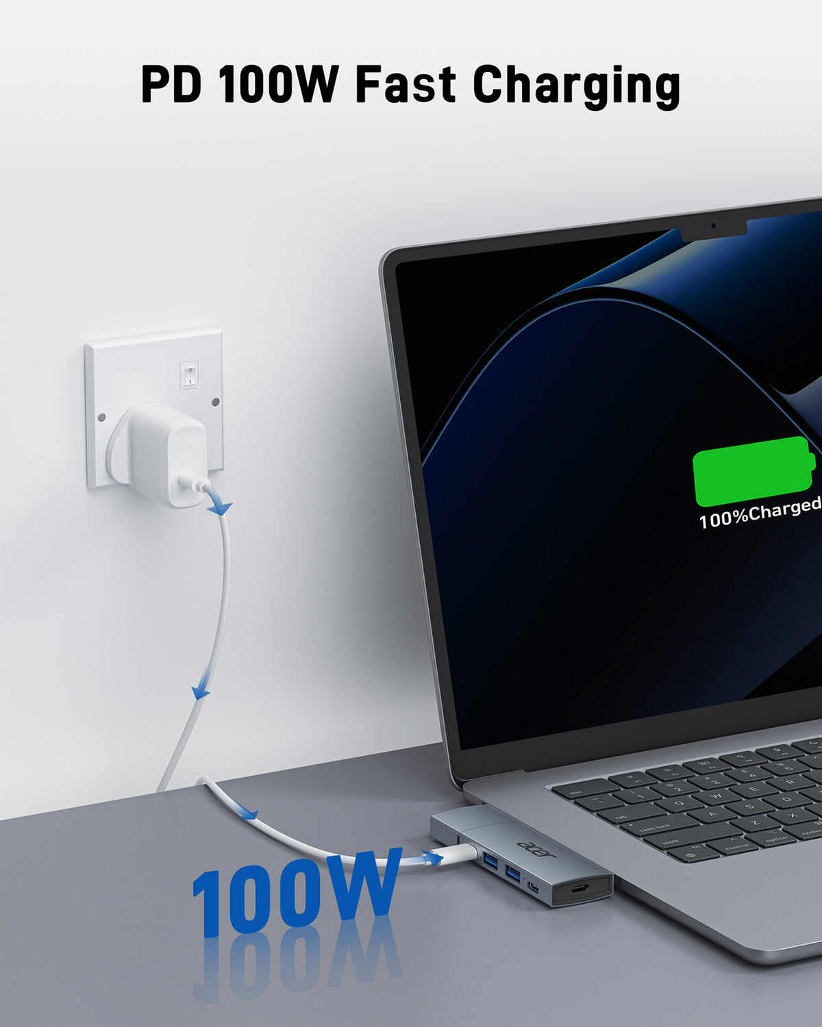 Acer 6 in 2 Detachable USB C Hub | 4K@60Hz HDMI, 100W PD Charging