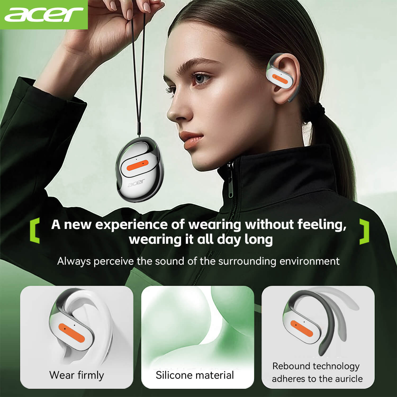 Acer OHR502 Wireless Earbuds Hanging Ear Sports Running Sweat Proof High Quality HIFI Audiophile Headphones