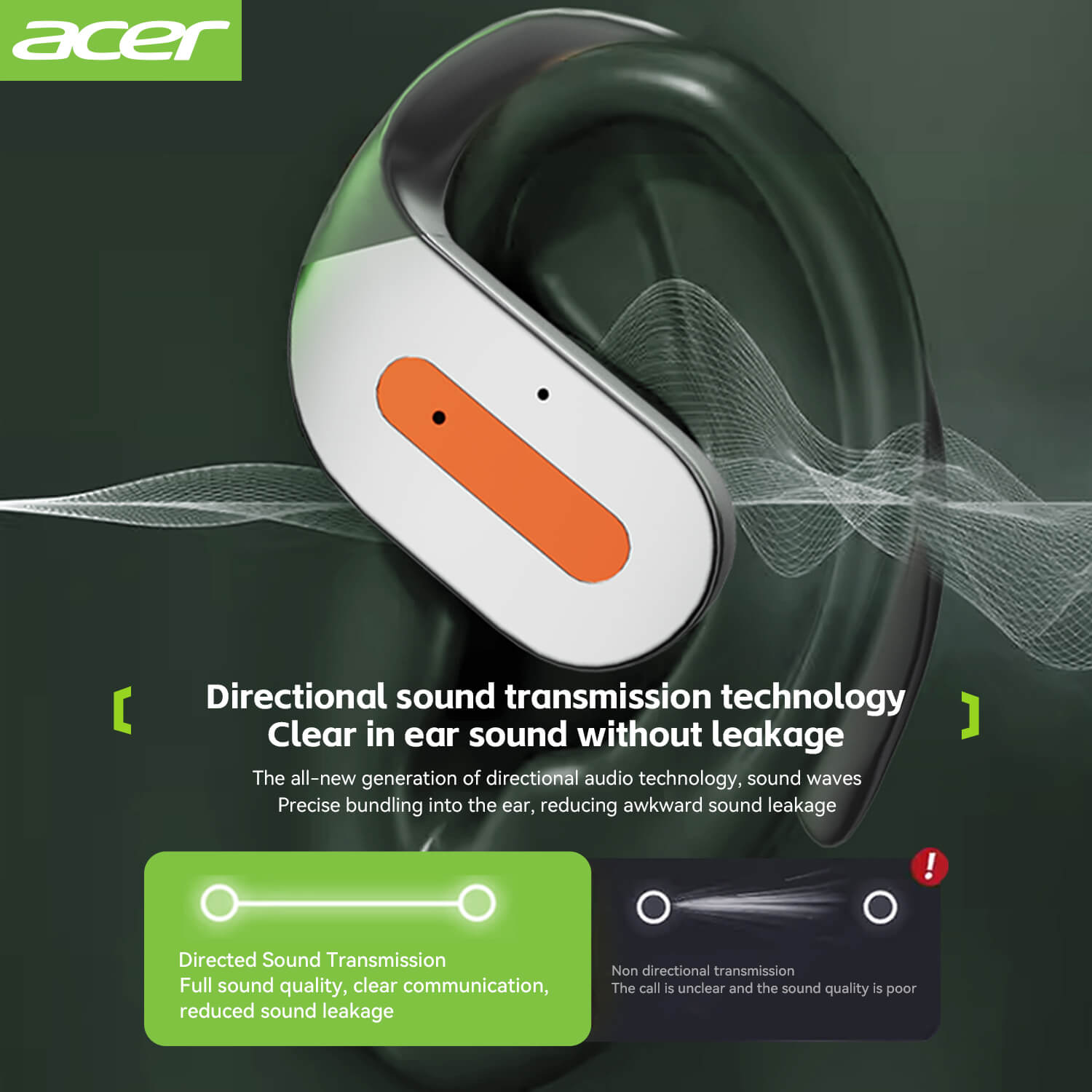 Acer OHR502 Wireless Earbuds Hanging Ear Sports Running Sweat Proof High Quality HIFI Audiophile Headphones