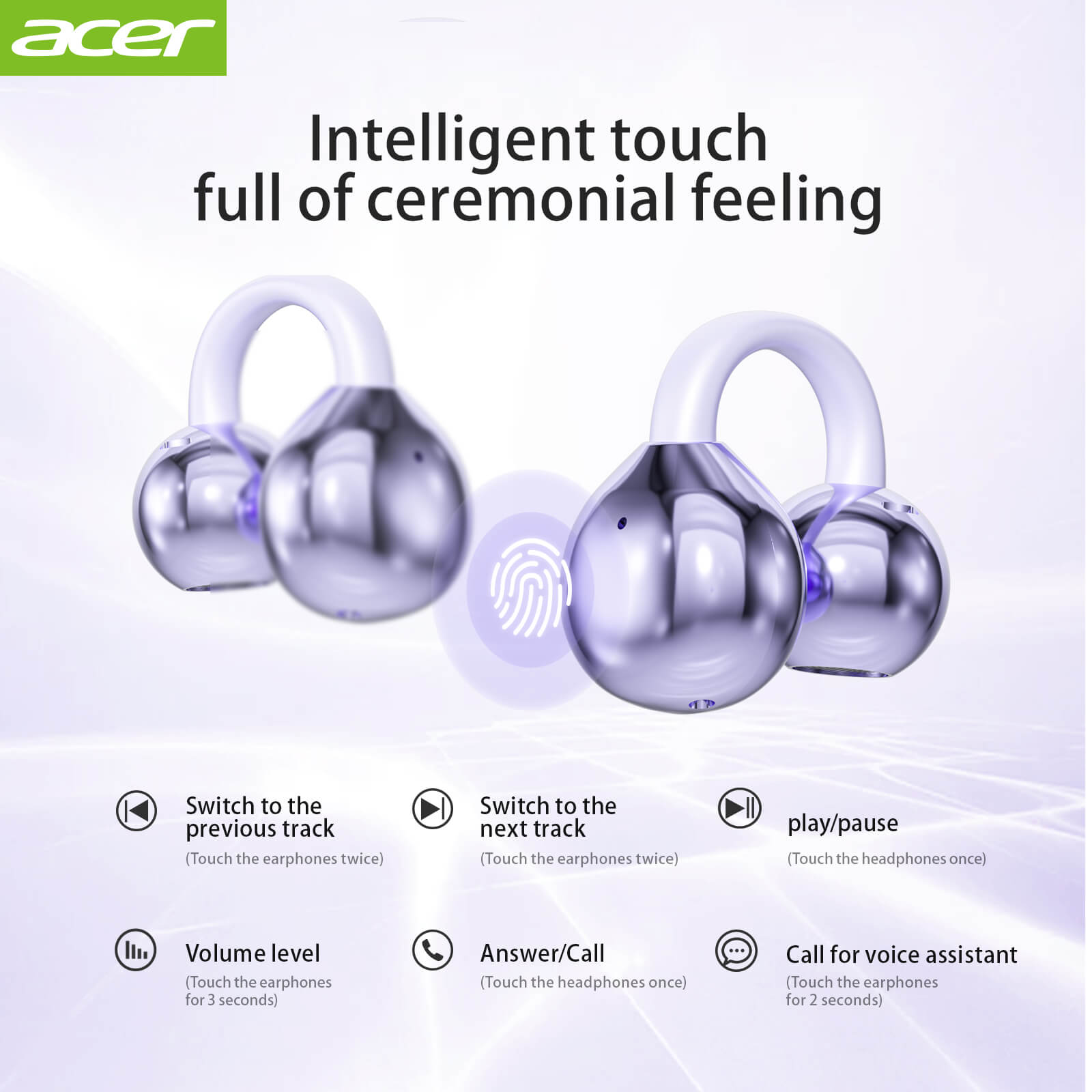 Acer OHR511 Wireless Earbuds 2025 New Clip On Ear Sports Running Long Life High Sound Quality