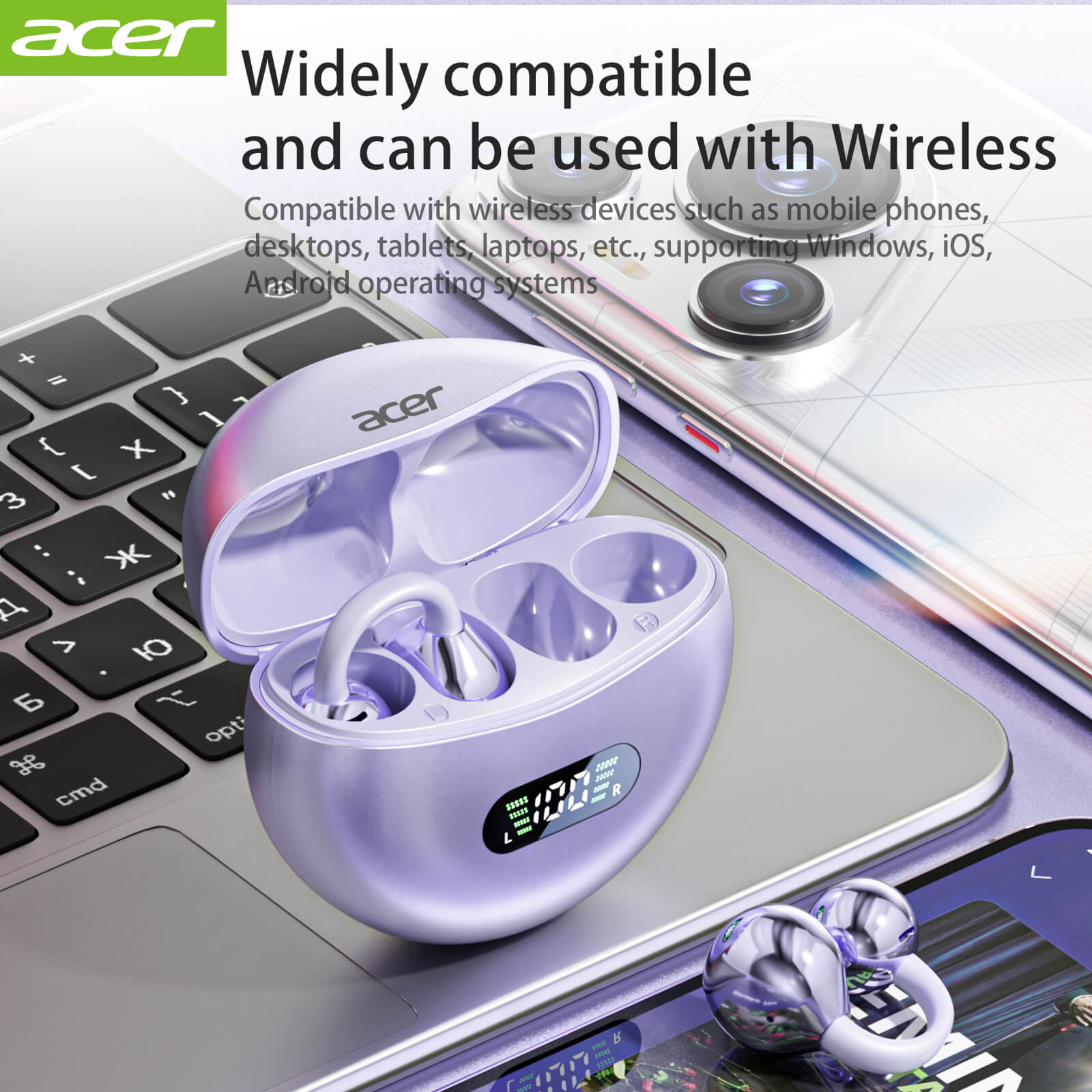 Acer OHR511 Wireless Earbuds 2025 New Clip On Ear Sports Running Long Life High Sound Quality