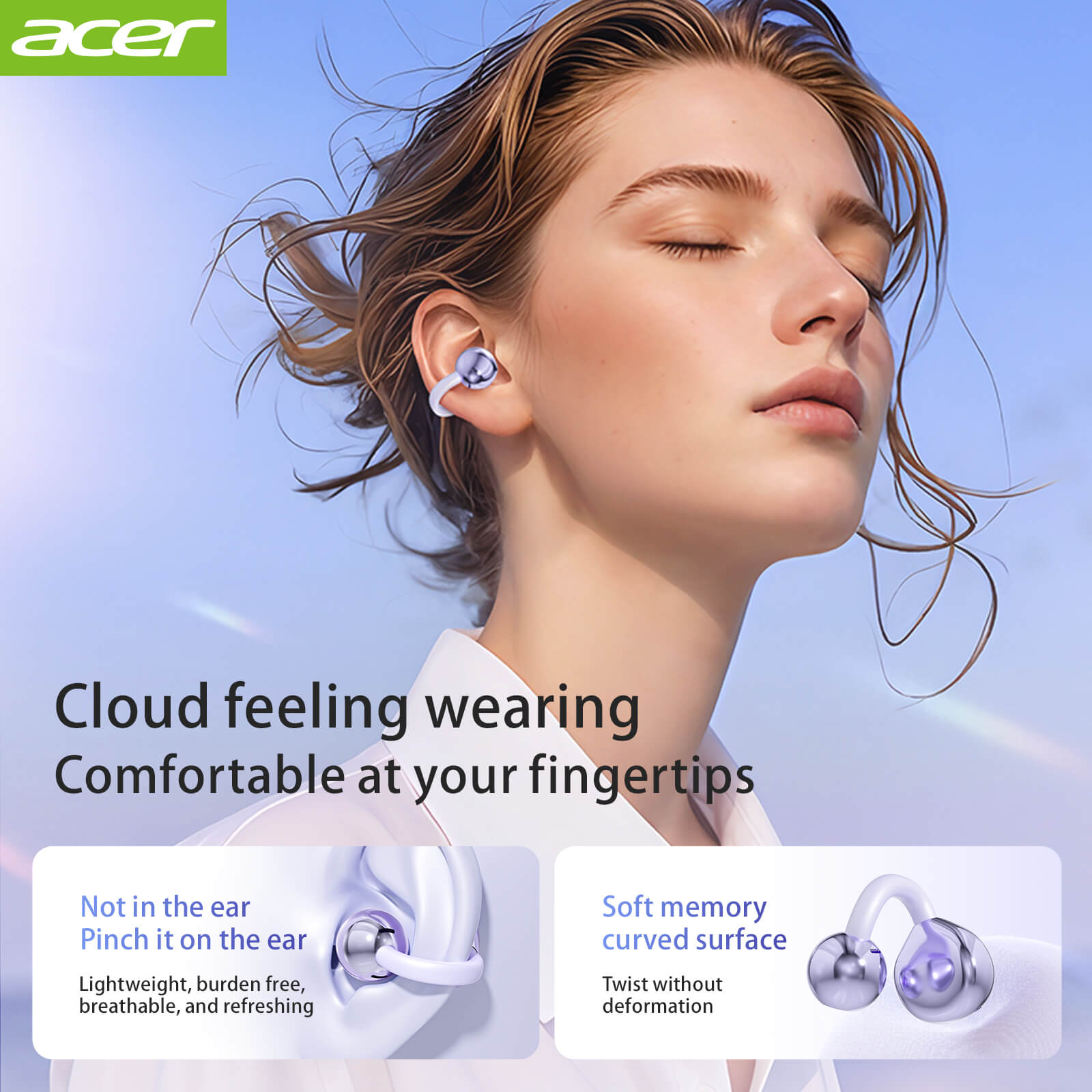 Acer OHR511 Wireless Earbuds 2025 New Clip On Ear Sports Running Long Life High Sound Quality