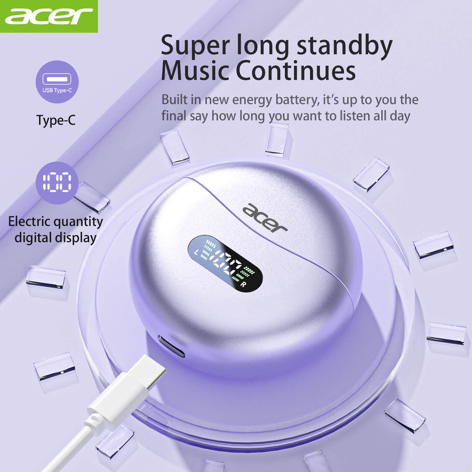 Acer OHR511 Wireless Earbuds 2025 New Clip On Ear Sports Running Long Life High Sound Quality