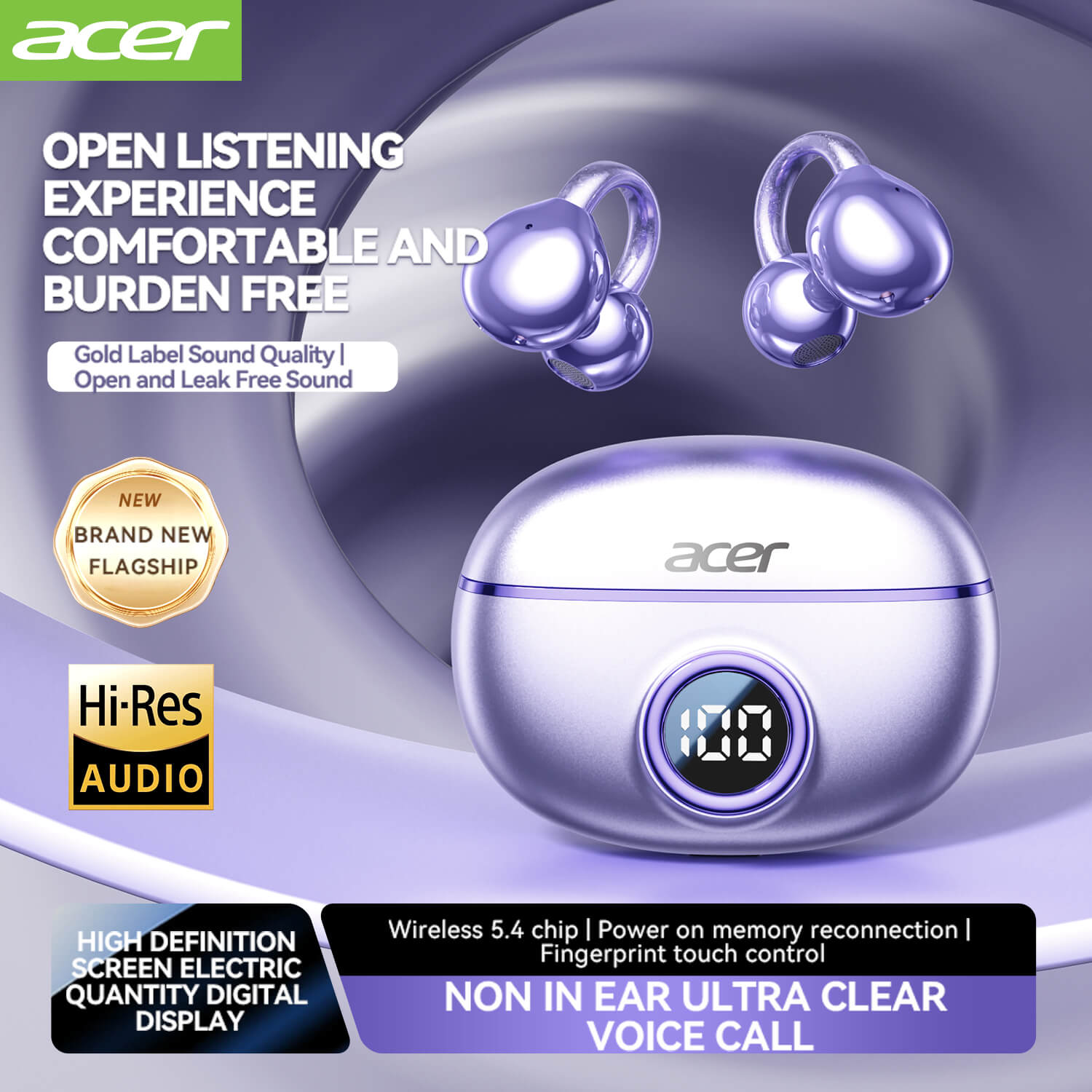 Acer OHR512 Wireless Earbuds 2025 New Clip On Ear Sports Running Long Life High Sound Quality