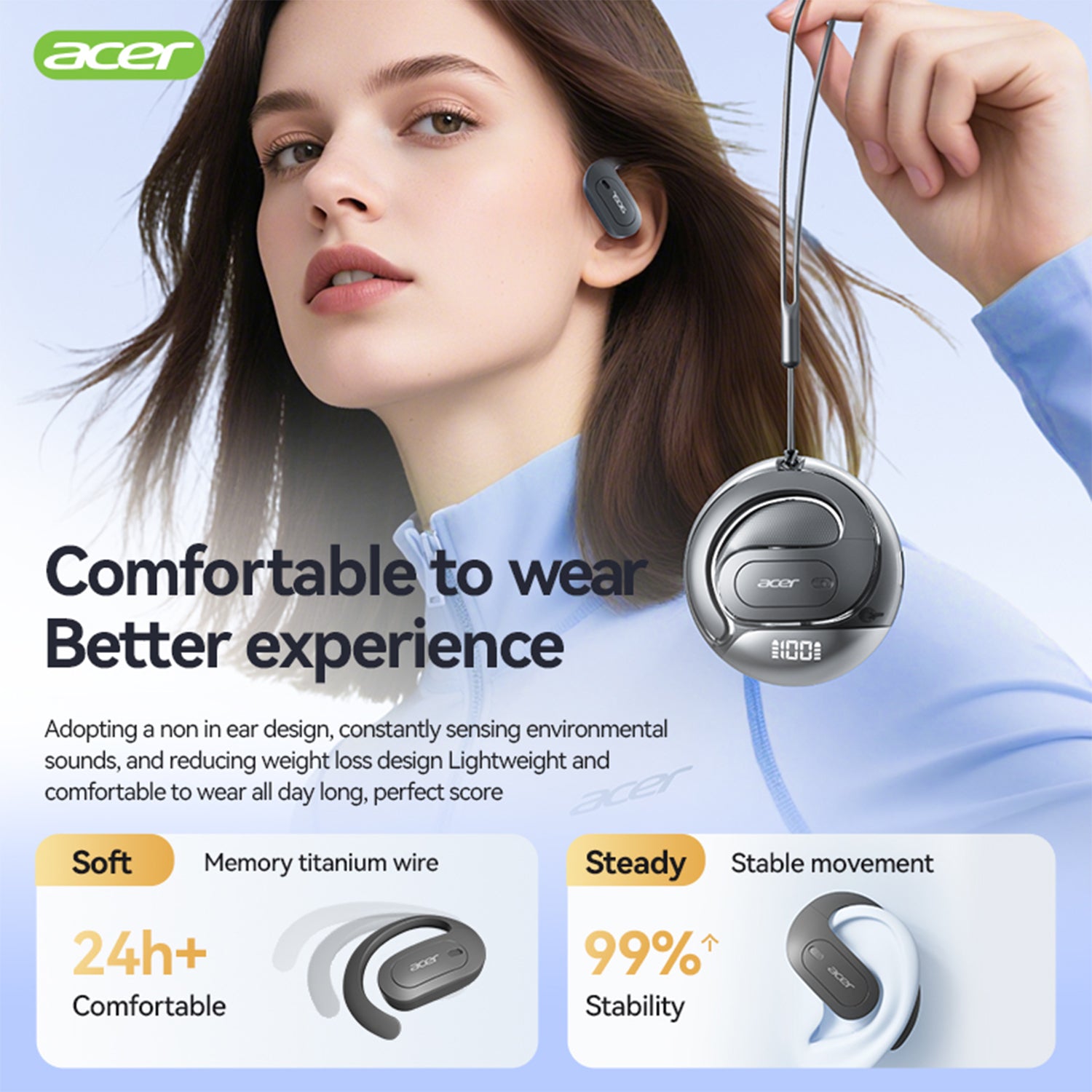 Acer OHR538 Wireless Earbuds Hanging Ear Sports Running High Quality HIFI Audiophile Headphones