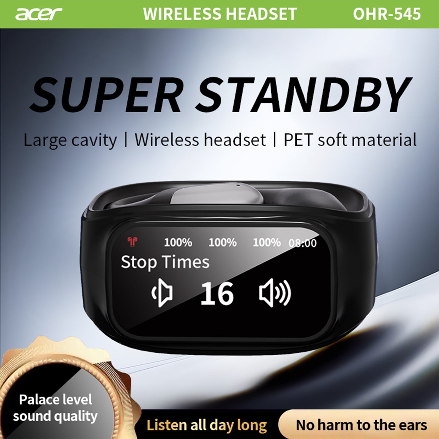 Acer OHR545 Wireless Earbuds 2025 New Clip On Ear Color Screen Perfect Angle Surging Bass Super Standby