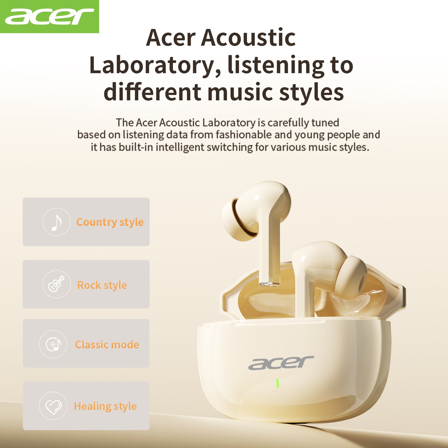 Acer OHR504 Bluetooth Wireless Earbuds Noise Cancellation Immersive Audio Experience Long Wear Without Pain