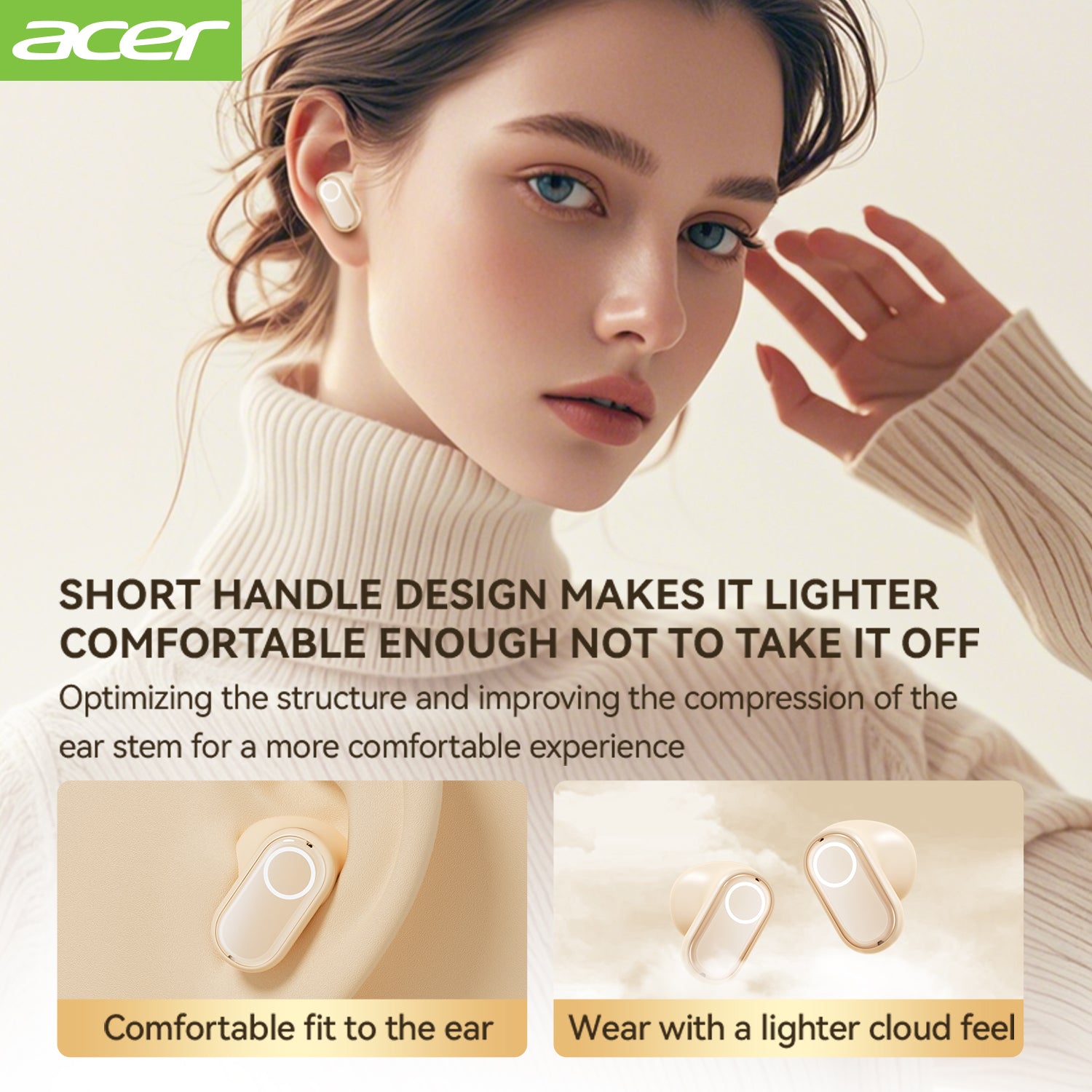 Acer OHR513 Wireless Earbuds 2025 New Mini Invisible Sleep Headset Small Size Stable And Faster