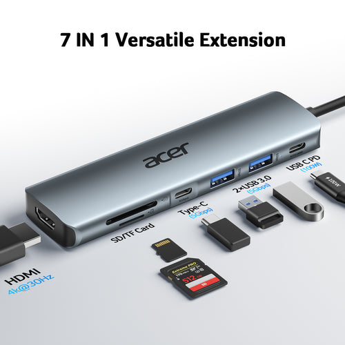 Acer 7-in-1 USB-C Hub  | 4K HDMI, 100W PD, 5Gbps Data, SD/TF Reader