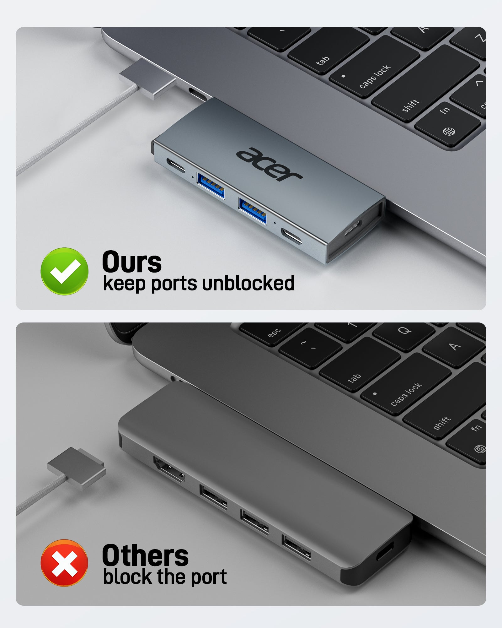Acer 6 in 2 Detachable USB C Hub | 4K@60Hz HDMI, 100W PD Charging