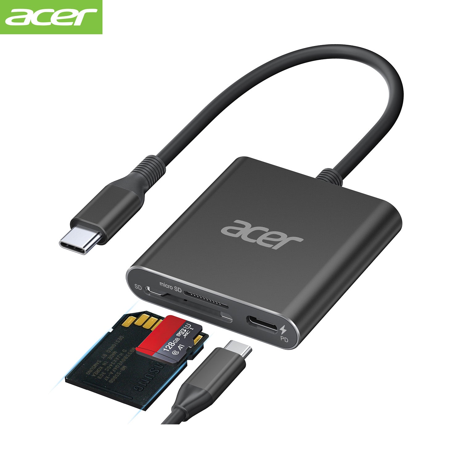 Acer Dock_option ODK450 Acer SD 4.0 Card Reader, UHS-II Micro SD Reader USB C, Dual Slot Type C Memory Card Adapter with 100W PD Port for MicroSD SDXC SDHC UHS-II UHS-I for iPhone 15/16, Laptop, MacBook