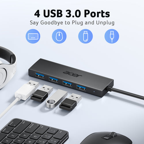 Acer 4-Port USB 3.0 Hub with USB-C Power Port | USB-A Expansion Hub