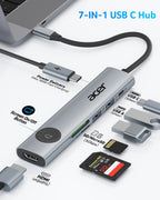Acer 7-in-1 USB-C Hub | 4K@60Hz HDMI, 5Gbps Data, SD/MicroSD, 100W PD