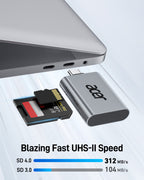 Acer USB-C SD Card Reader | UHS-II 312MB/s Dual Slot SD & MicroSD Reader