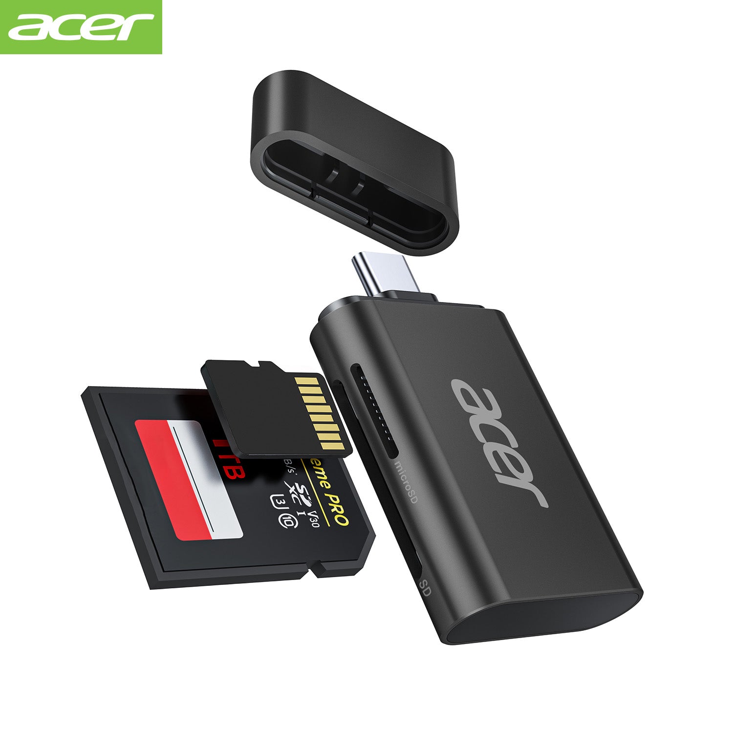 Acer Dock_option ODK460 Acer USB C SD 4.0 Card Reader, 2 in 1 UHS-II Micro SD Card Reader to Type C Adapter for MicroSD, SDXC, SDHC, RS-MMC Compatible with iPhone 15/16, MacBook Pro/Air, Laptop, Tablet