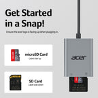 Acer USB-A 3.0 (5Gbps) Dual-Slot Aluminum SD Card Reader