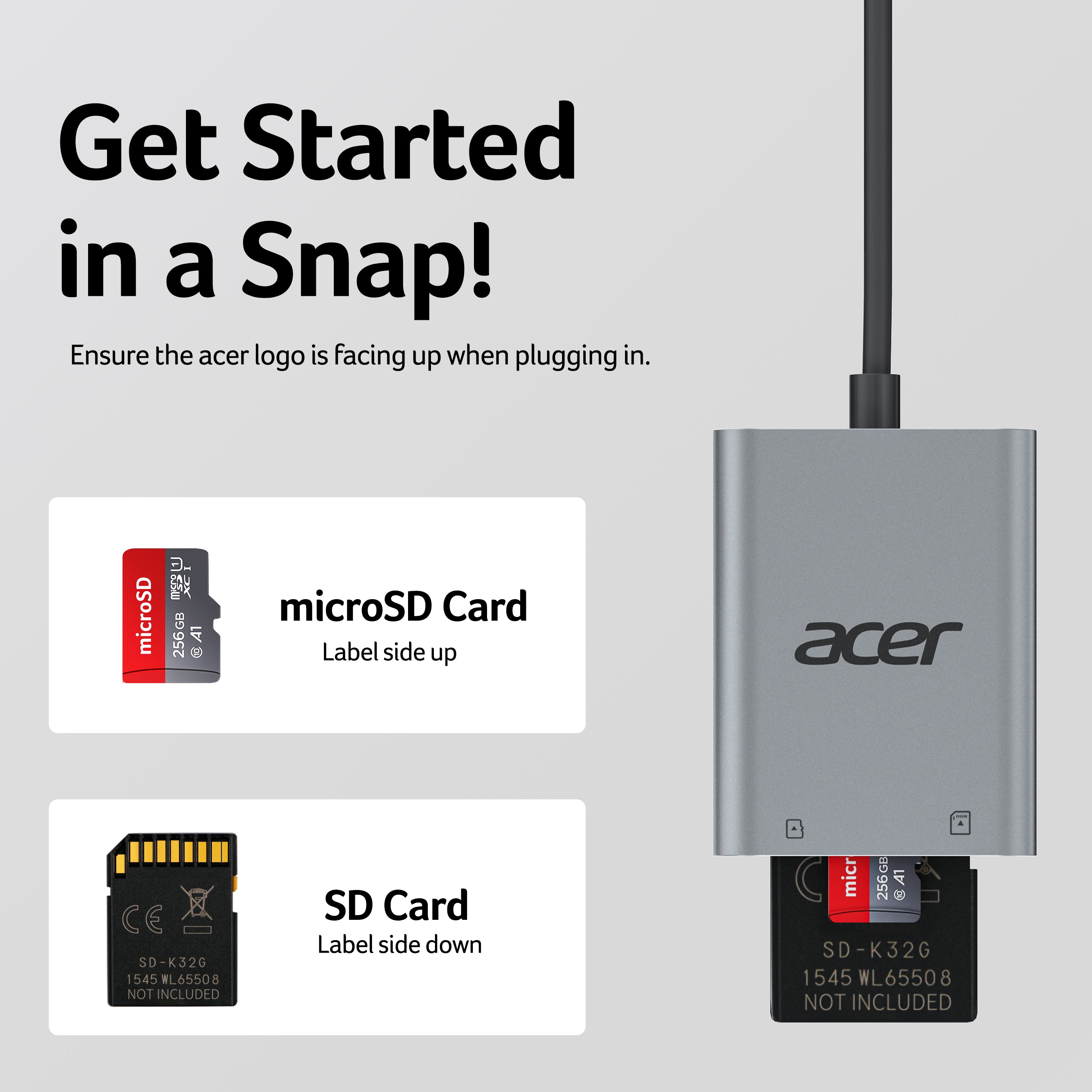 Acer USB-A 3.0 (5Gbps) Dual-Slot Aluminum SD Card Reader