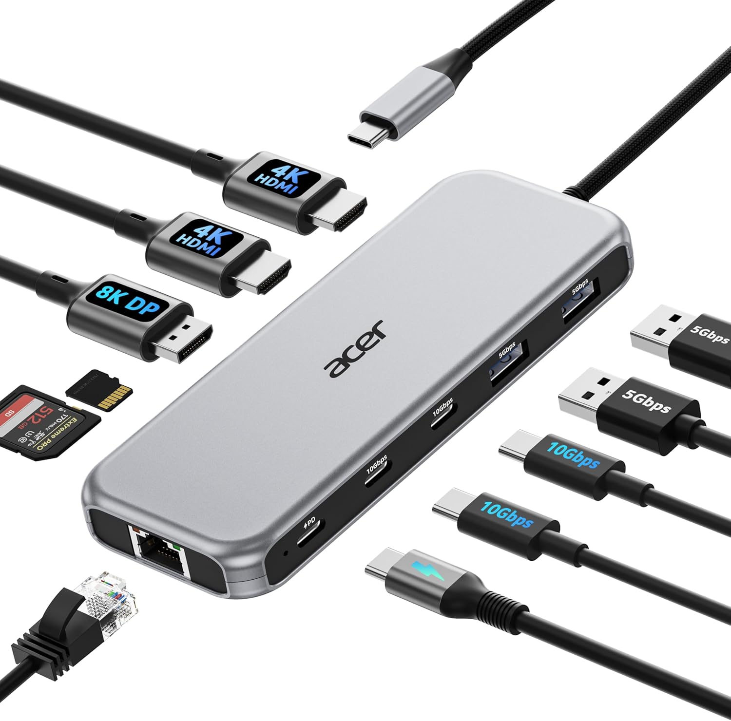 Acer 11-in-1 USB-C Docking Station | 8K DP, Triple 4K Displays, 10Gbps