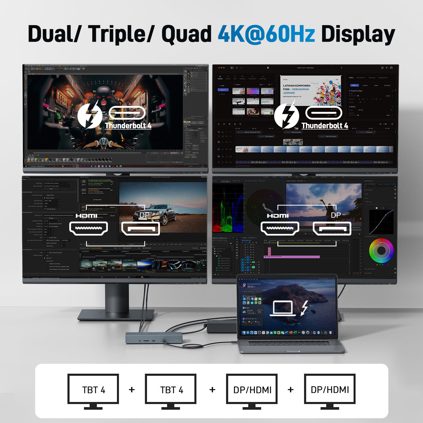 Acer Thunderbolt 4 Dock, 16 in 1 DisplayLink Docking Station 4 Monitor