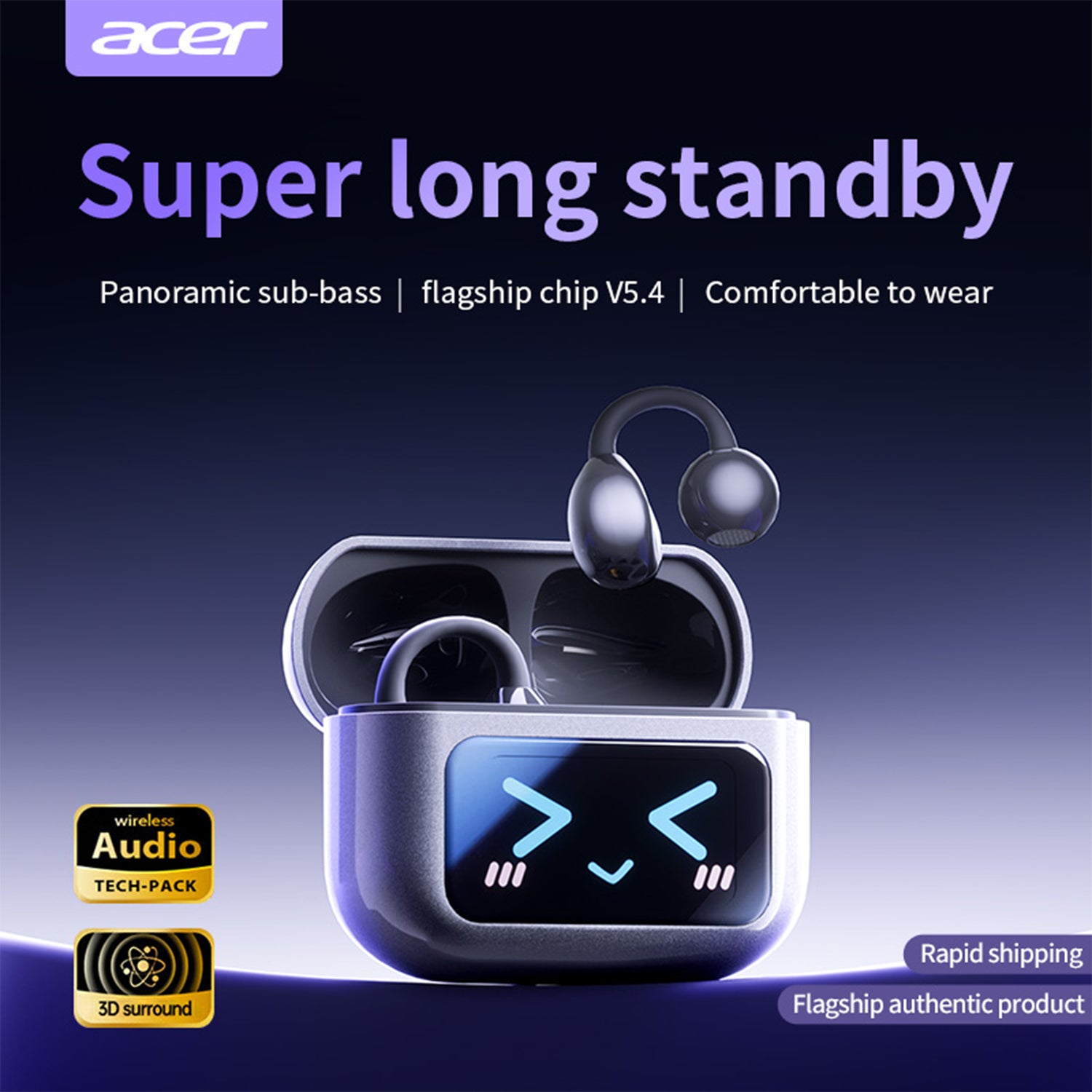 Acer OHR556 Wireless Earbuds 2025 New Clip On Ear Directed Sound Intelligent Chip Super Long Standby Comfortable And Stable