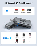 Acer USB-C SD Card Reader | UHS-II 312MB/s Dual Slot SD & MicroSD Reader