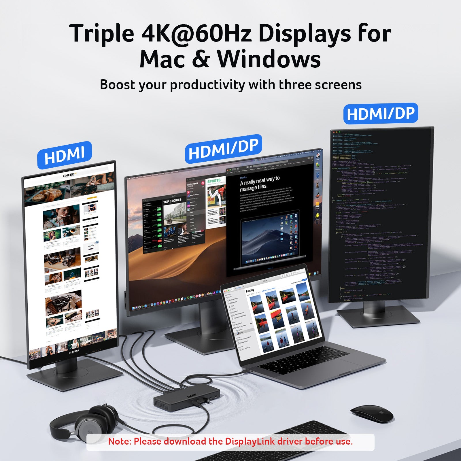 Acer 15-in-1 USB-C Docking Station | DisplayLink Triple 4K@60Hz, 10Gbps, 130W Power