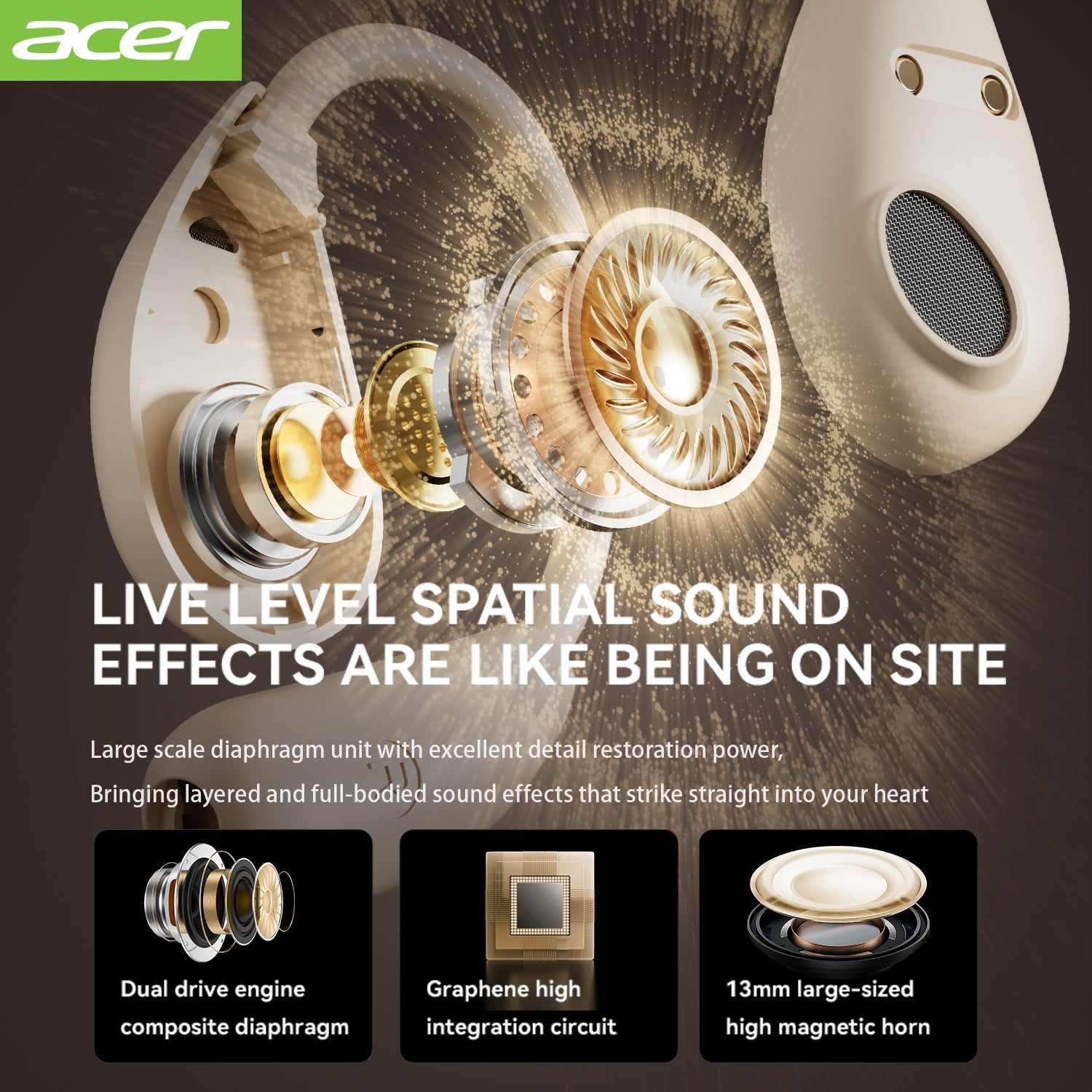 Acer OHR515 Wireless Earbuds Hanging Ear Sports Running Special 2025 New High Sound Quality LED Power Display Leather Texture