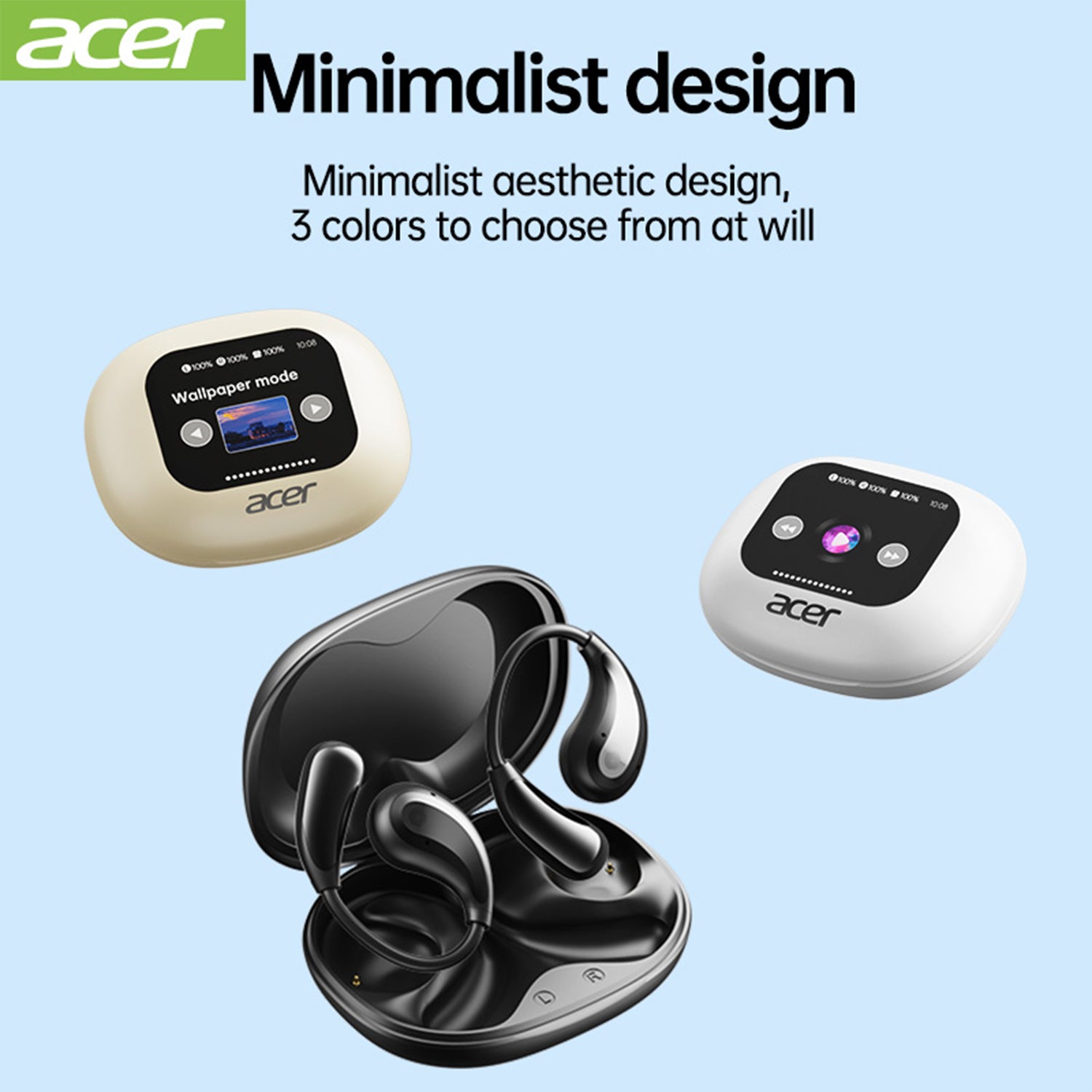 Acer OHR549 Wireless Earbuds 2025 New Clip On Ear Minimalist Design Noise Reduction All Day Standby