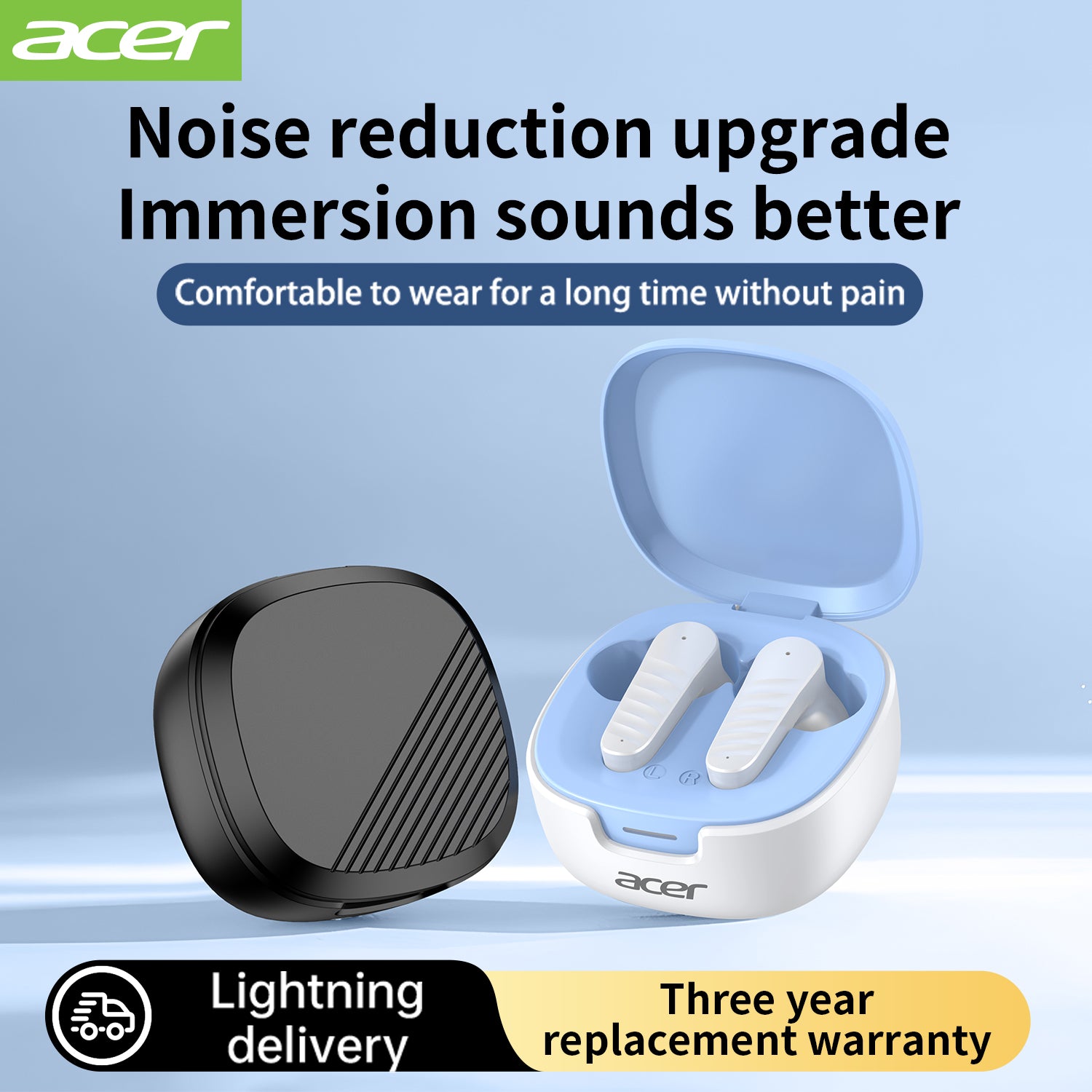 Acer OHR503 Bluetooth Wireless Earbuds Lightweight Immersive Sound Quality Long Wear Without Pain