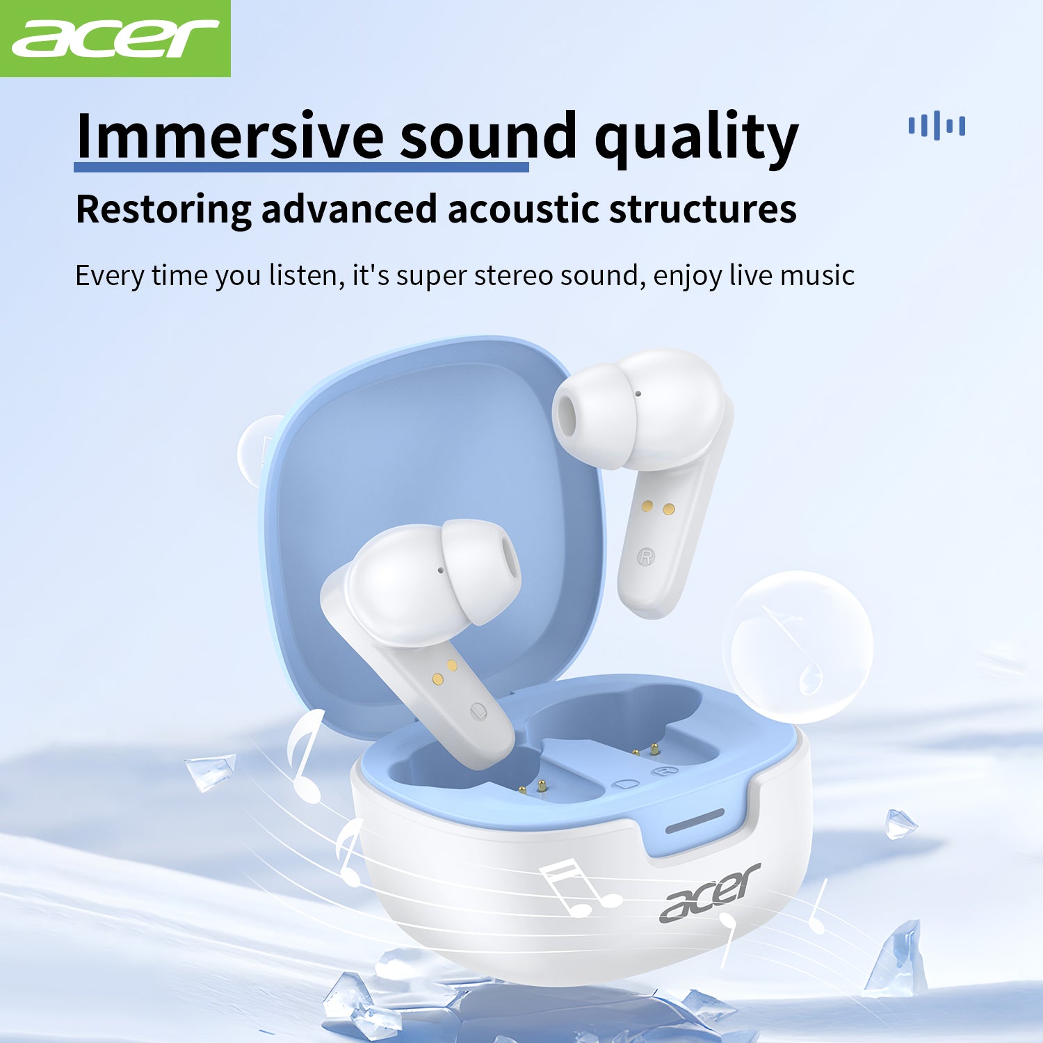 Acer OHR503 Bluetooth Wireless Earbuds Lightweight Immersive Sound Quality Long Wear Without Pain