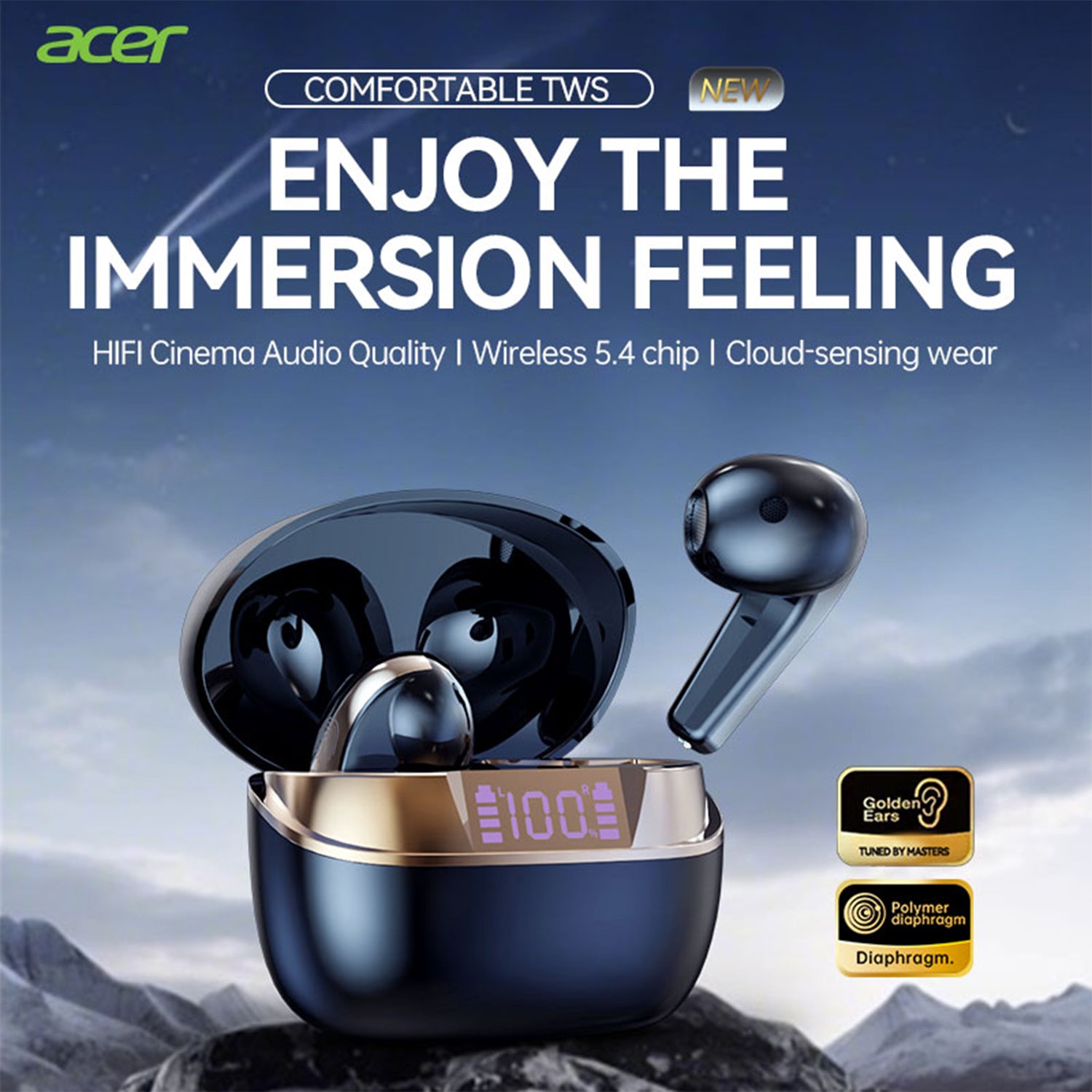 Acer OHR554 Wireless Earbuds HiFi High-definition Stereo Sound Extra Large Dynamic Circle